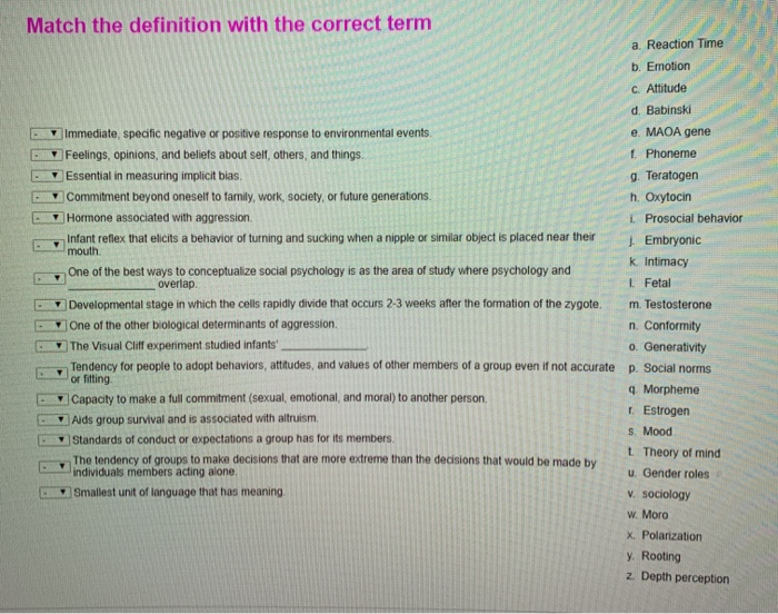 Solved Match the definition with the correct term m