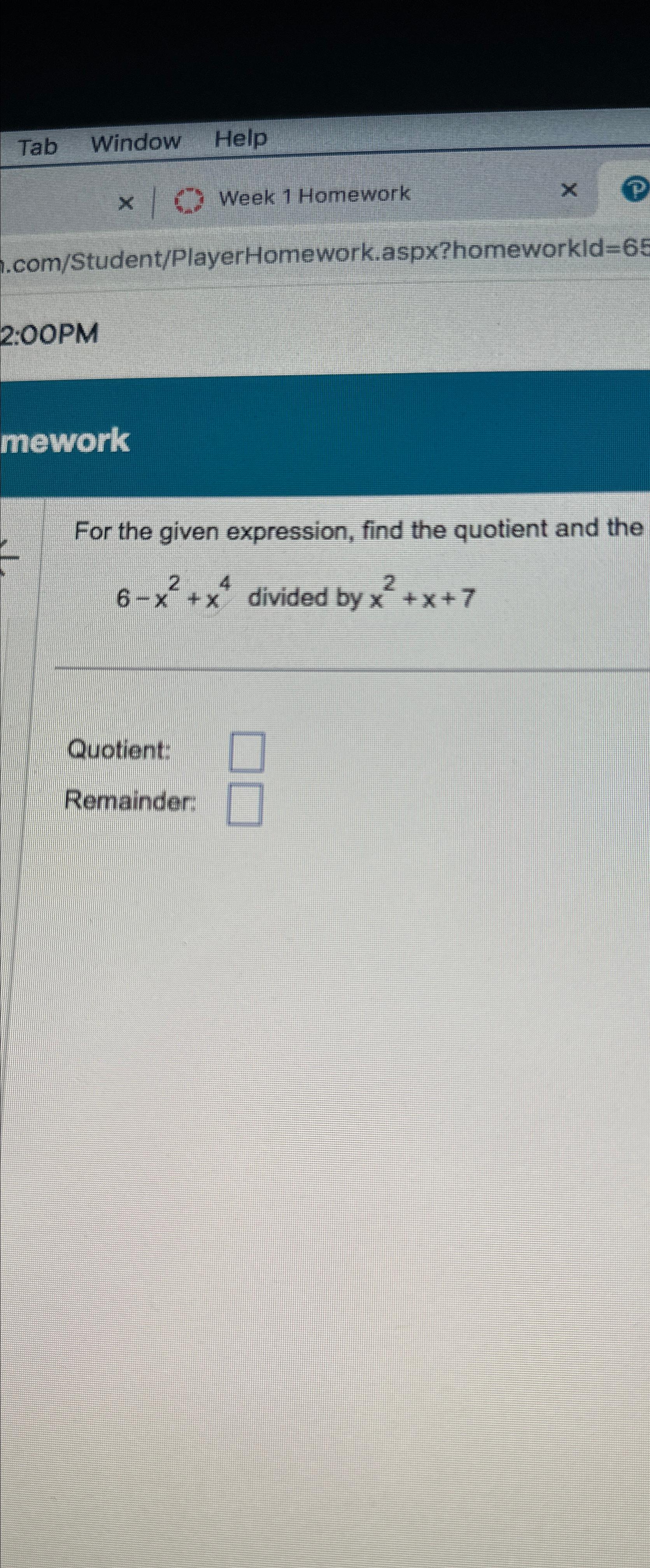 x2 7x 12 divided by x 4