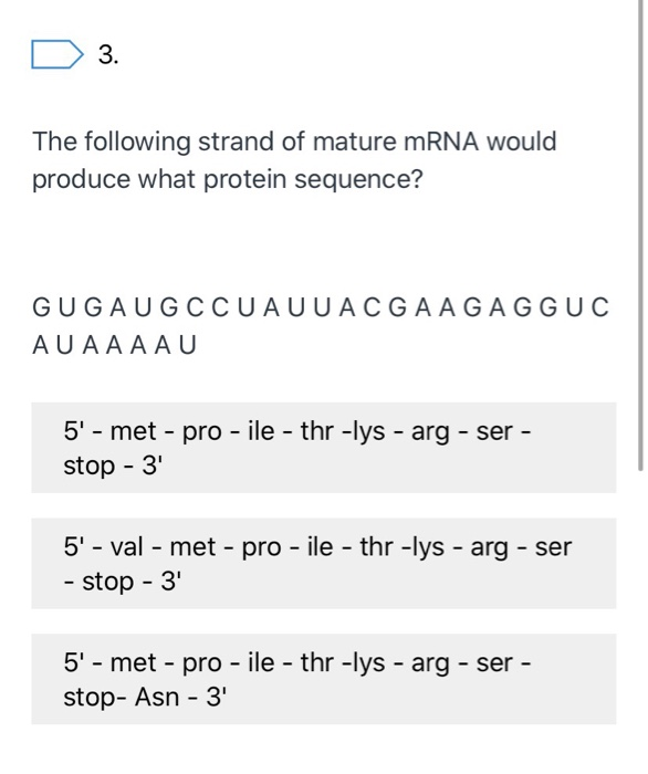 Solved D 3. The following strand of mature mRNA would | Chegg.com