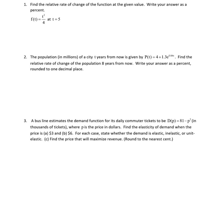 Solved 1. Find The Relative Rate Of Change Of The Function | Chegg.com