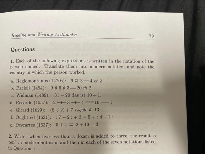 Solved Reading and Writing Arithmetic 79 Questions 1. Each | Chegg.com