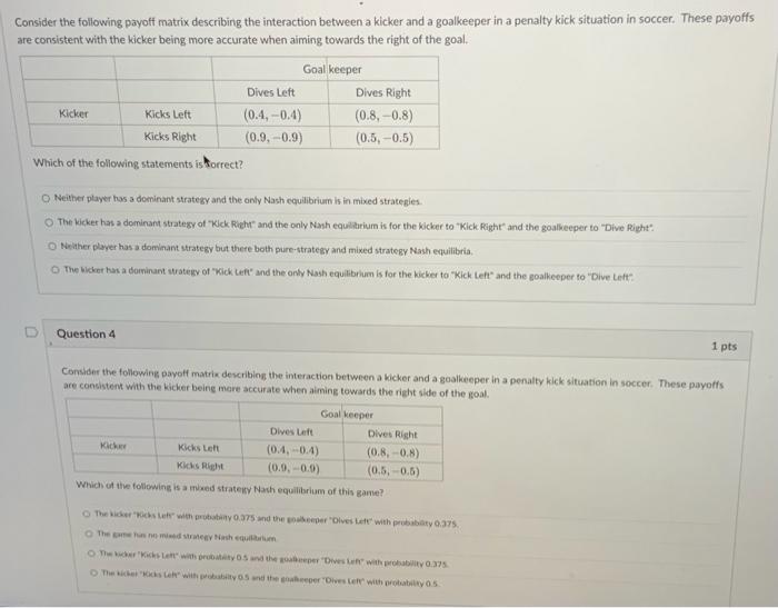 Solved Consider the following payoff matrix describing the | Chegg.com