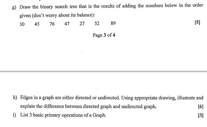 Solved g) Draw the binary search tree that is the results of | Chegg.com