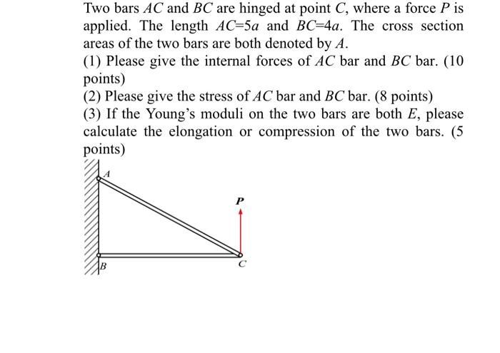 Solved Two bars AC and BC are hinged at point C, where a | Chegg.com