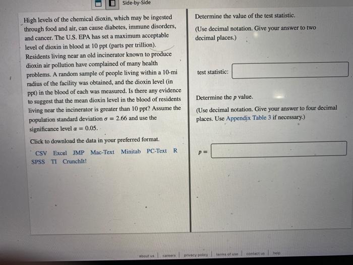 Solved Side-by-Side Determine the value of the test | Chegg.com