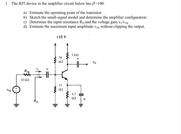 Solved 1. The BJT Device In The Amplifier Circuit Below Has | Chegg.com