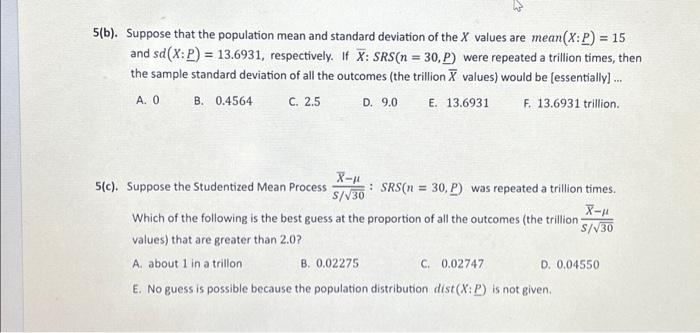 Solved 5(b). Suppose That The Population Mean And Standard | Chegg.com