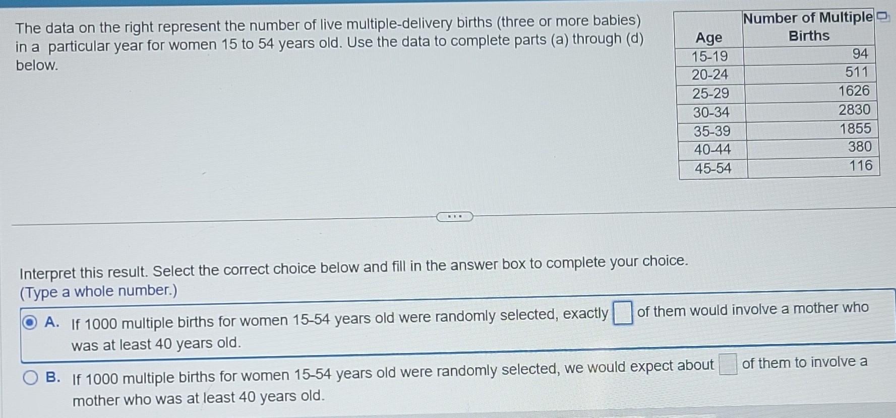 Solved The Data On The Right Represent The Number Of Live | Chegg.com