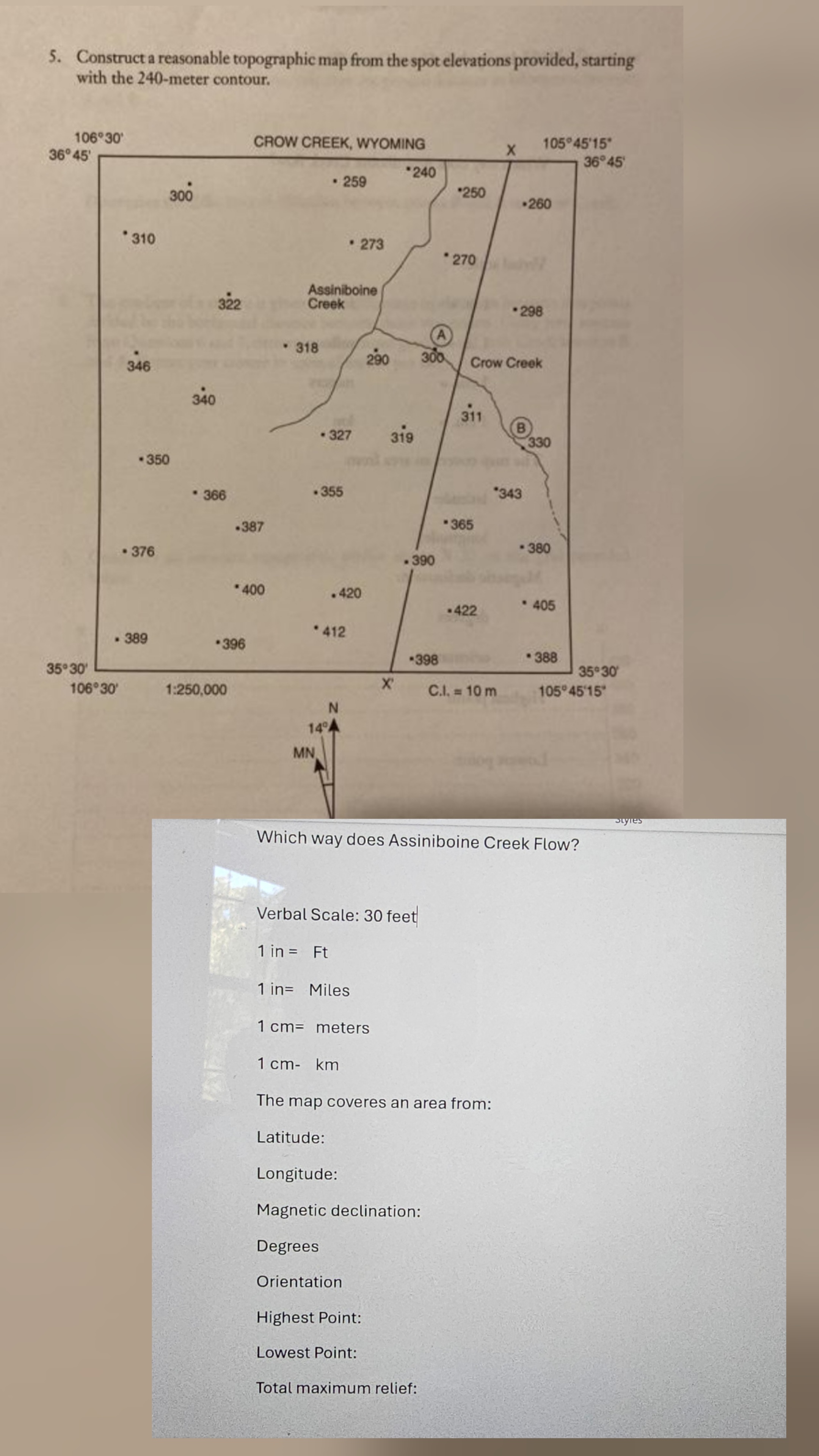 Solved Construct a reasonable topographic map from the spot | Chegg.com