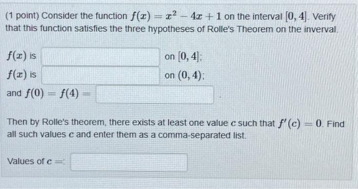Solved (1 point) Consider the function f(x)=x2−4x+1 on the | Chegg.com