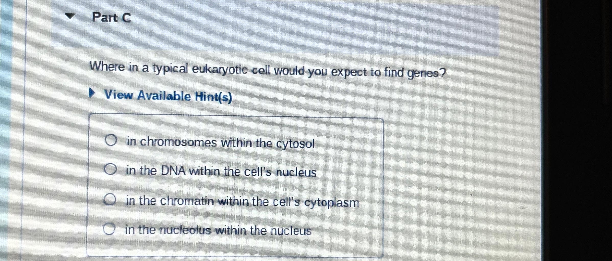 Solved Part CWhere in a typical eukaryotic cell would you | Chegg.com