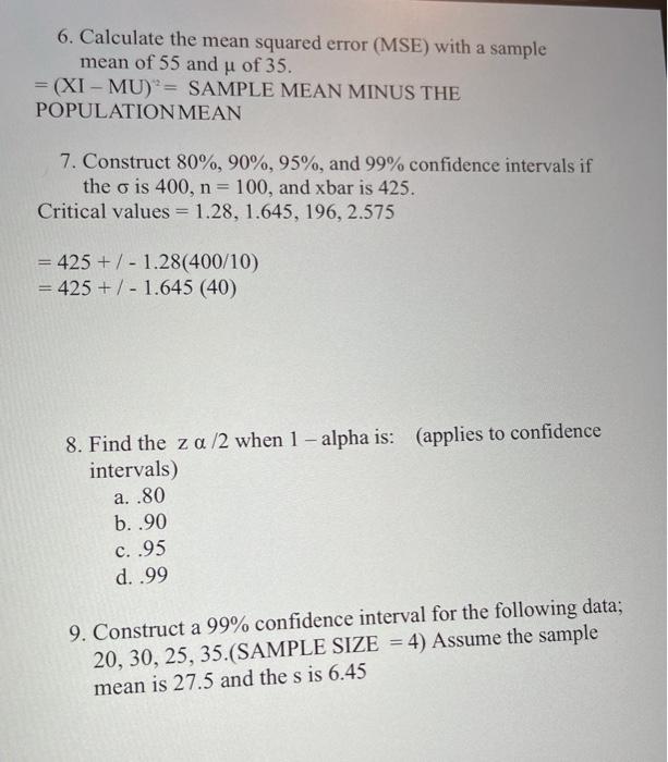 Solved 6. Calculate the mean squared error (MSE) with a | Chegg.com