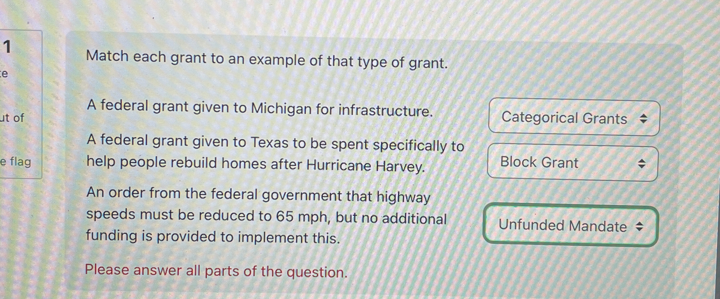Match each grant to an example of that type of