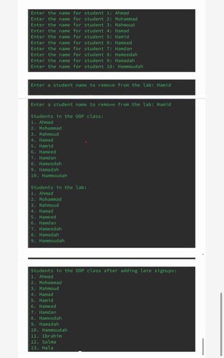 Solved Create a class for storing student names that has the | Chegg.com