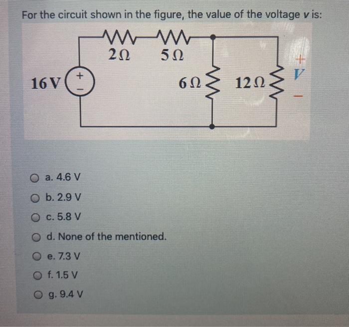 Solved For the circuit shown in the figure, the value of the | Chegg.com
