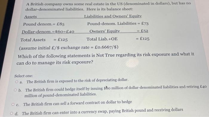 Solved A British company owns some real estate in the US | Chegg.com