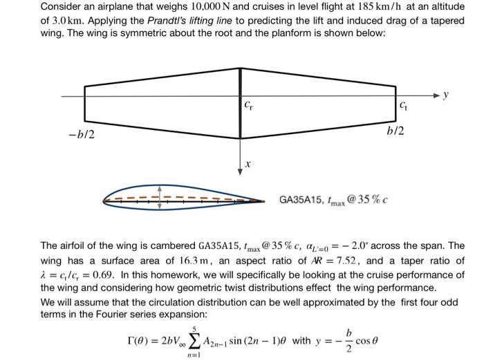 Solved Consider an airplane that weighs 10,000 N and cruises | Chegg.com