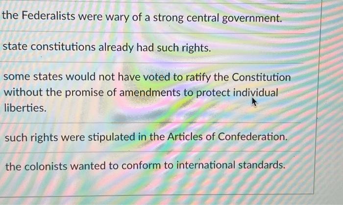 the bill of rights was important for ratification of | Chegg.com