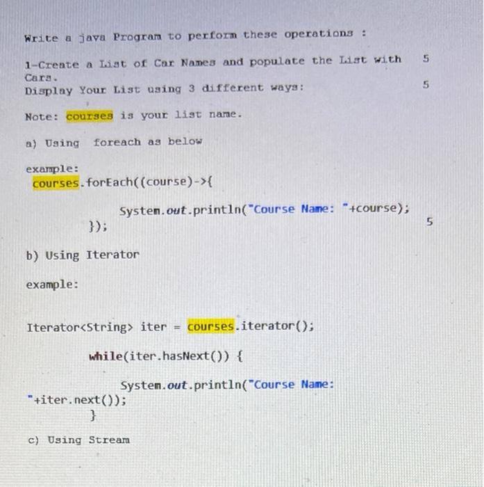 Solved Write a java Program to perform these operations : | Chegg.com
