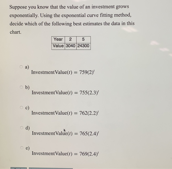 Solved Suppose you know that the value of an investment | Chegg.com