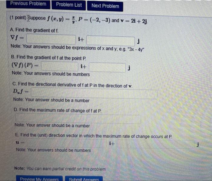 Solved 1 Point Suppose F X Y Yx P −2 −3 And V 2i 2j A