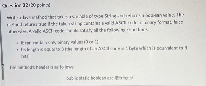 Solved Question 32 (20 points) Write a Java method that | Chegg.com