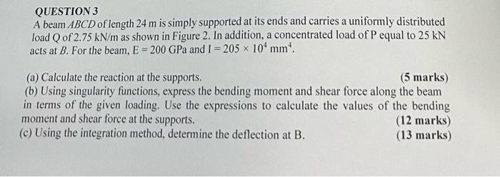 Solved QUESTION 3 A beam ABCD of length 24 m is simply | Chegg.com