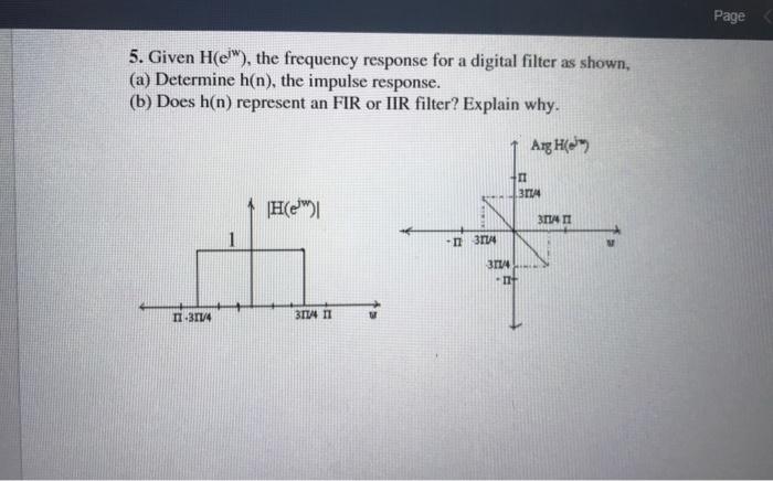 Solved 5. Given H(eiw), the frequency response for a digital | Chegg.com