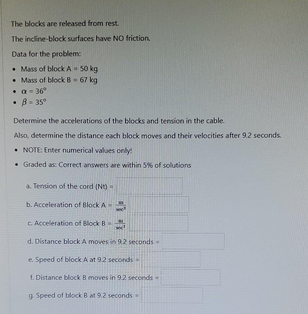 Solved B В H КӨ The Blocks Are Released From Rest. The | Chegg.com