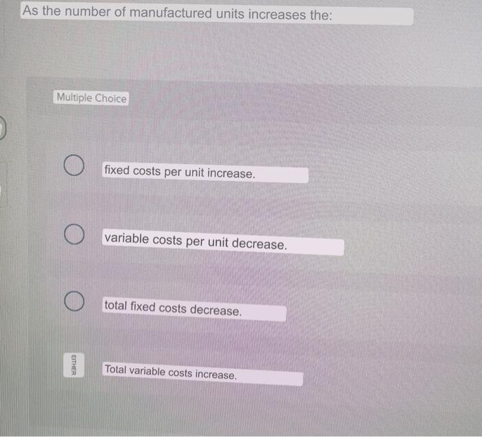Solved As the number of manufactured units increases the