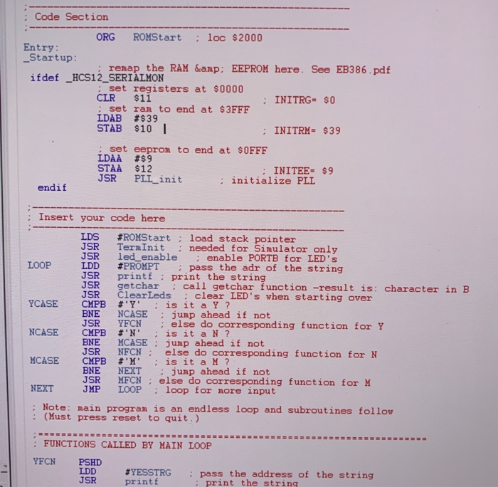Xdev Code List : export symbols XDEF Entry, _Startup : export | Chegg.com