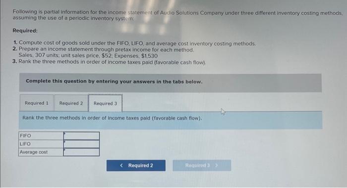 Solved Following is partial information for the income | Chegg.com