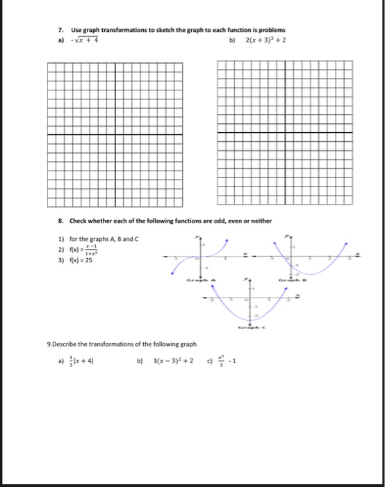 Solved 7. Use graph transformations to sketch the graph to | Chegg.com