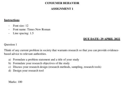 Solved CONSUMER BEHAVIOR ASSIGNMENT 1 Instructions Font | Chegg.com