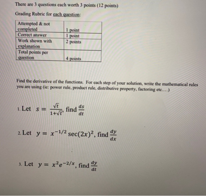 Solved There are 3 questions each worth 3 points (12 points) | Chegg.com
