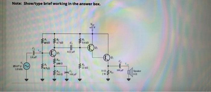 Solved The circuit of a class A power amplifier is shown | Chegg.com