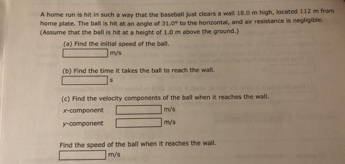 Physics Home Run Problem Solved A home run is hit in such a way that the baseball | Chegg.com