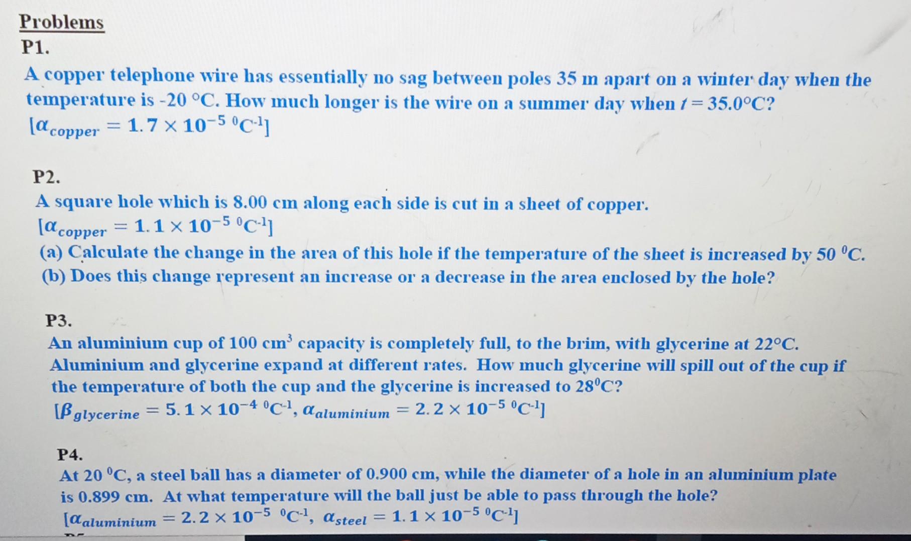 Solved Problems P1. A copper telephone wire has essentially