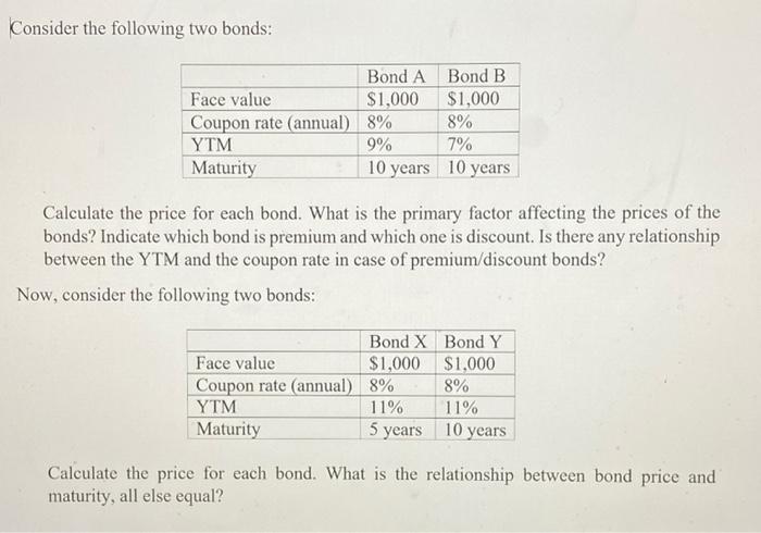 Solved Consider The Following Two Bonds: Bond A Bond B Face | Chegg.com