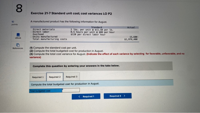 Solved 00 Exercise 21 7 Standard Unit Cost Cost Variances Chegg Com