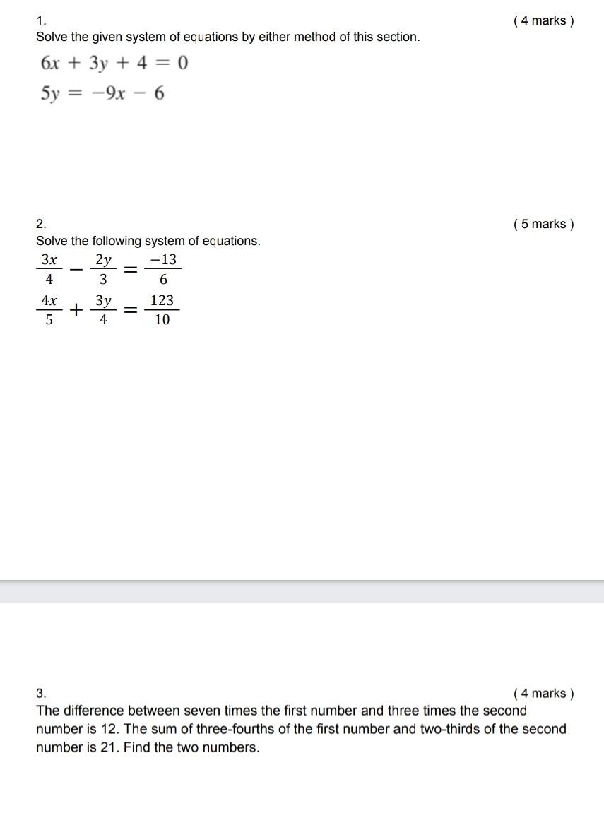 Solved 1. ( 4 marks ) Solve the given system of equations by | Chegg.com