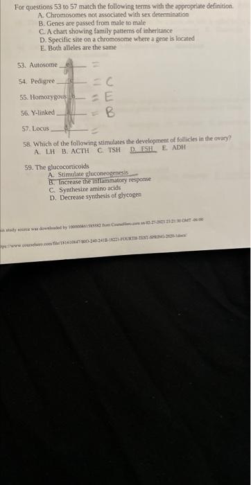 Solved For questions 53 to 57 match the following terms with | Chegg.com