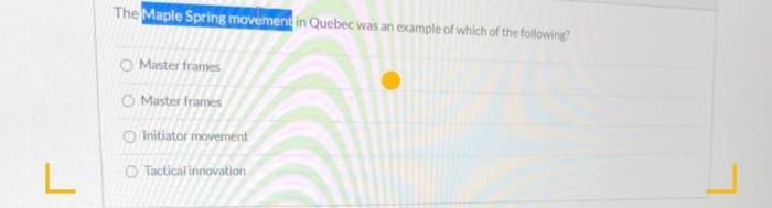 Solved The Maple Spring movement in Quebec was an example of | Chegg.com