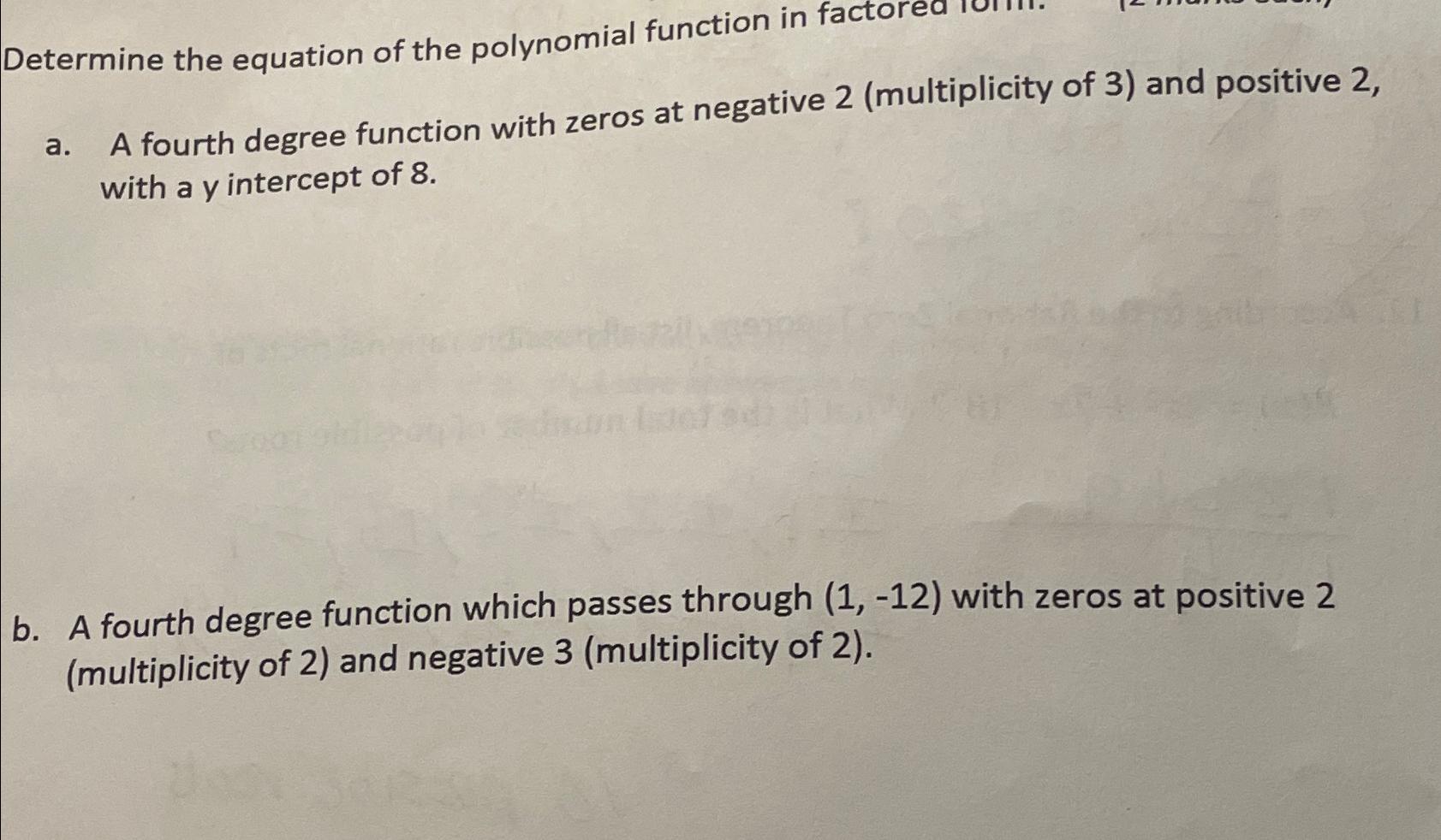 Determine the equation of the polynomial function in | Chegg.com