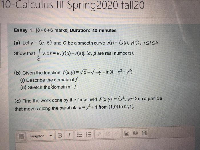 10 Calculus Iii Spring Fall Essay 1 8 6 6 Chegg Com