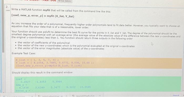 Solved Aldus datos) 2. Write a MATLAB function myfit that | Chegg.com