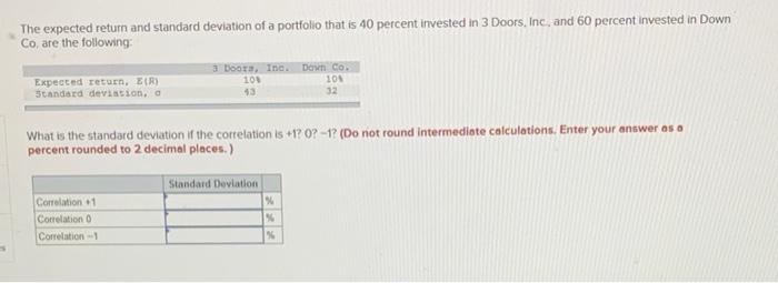 Solved The expected return and standard deviation of a | Chegg.com