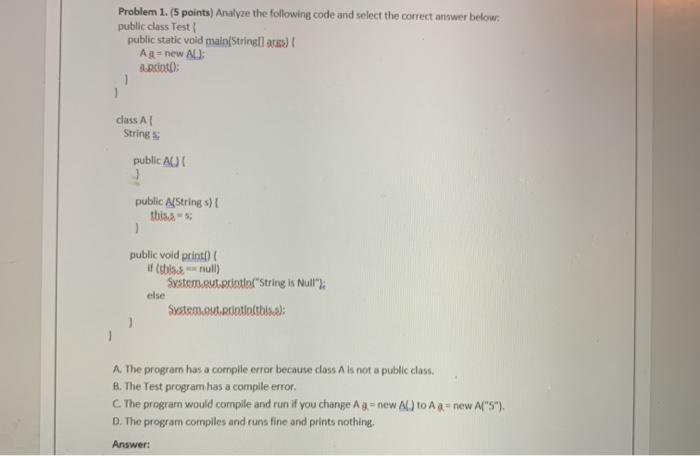 Solved Problem 1. (5 points) Analyze the following code and | Chegg.com