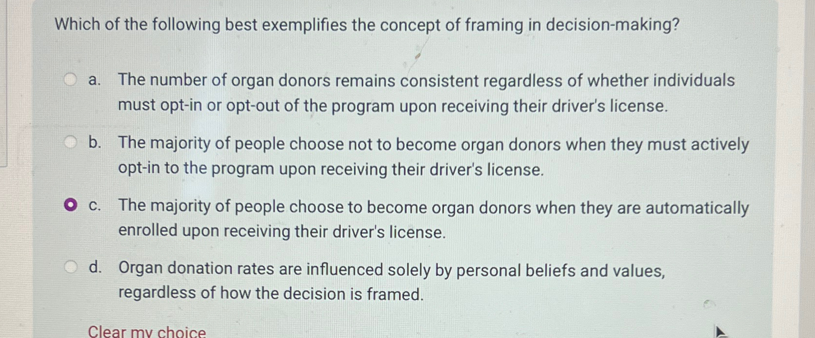 Solved Which of the following best exemplifies the concept | Chegg.com
