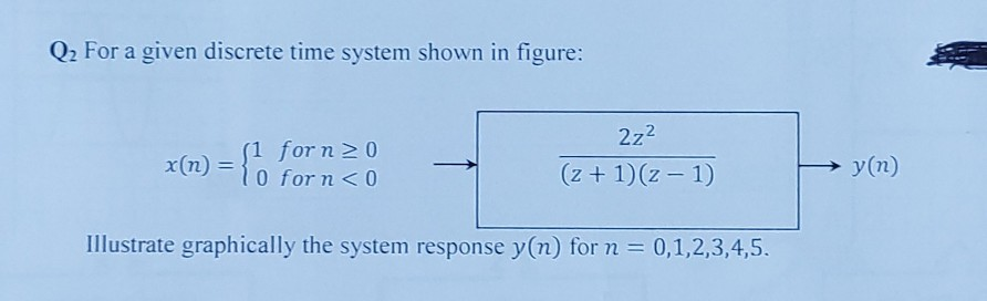 Solved Q2 For a given discrete time system shown in figure: | Chegg.com